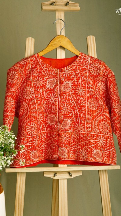 Mandarin Orange Statement Chikankari Blouse
