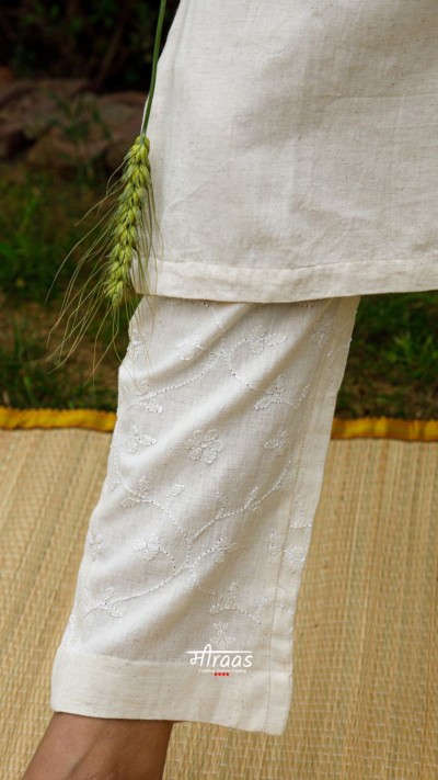 Chikankari Flax Cotton Pants