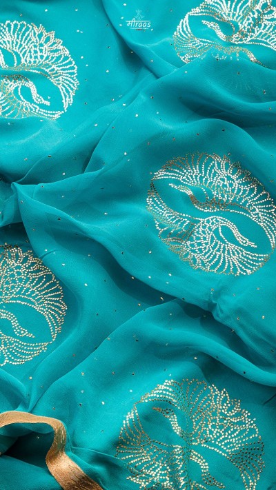 Sharmila | Turquoise Coloured Pure Georgette Mukaish Embroidery Saree
