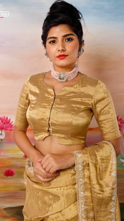 Gold Zari Blouse with sleeves