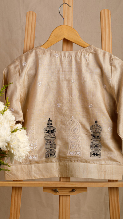 Bisaat Chess Pieces Tussar Silk Chikankari Blouse