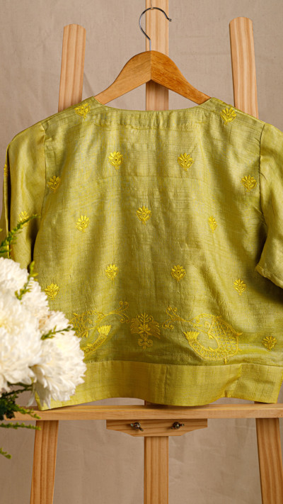 Rumi Macchli Tussar Silk Chikankari Blouse