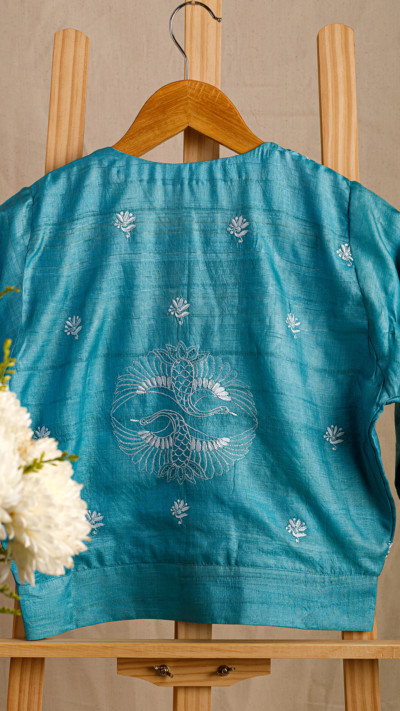 Dance of the Cranes Tussar Silk Chikankari Blouse