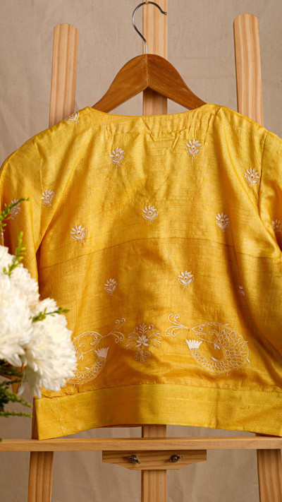 Rumi Macchli Yellow Tussar Silk Chikankari Blouse