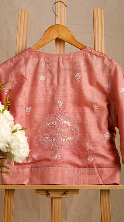 Dance of the Cranes Tussar Silk Chikankari Blouse