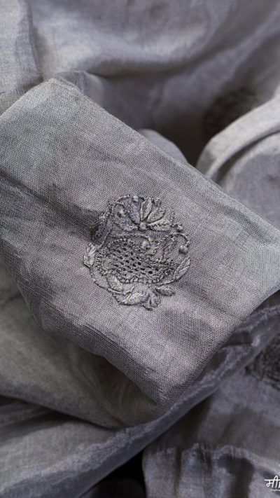 Miniature Jaali Silver Zari Silk Shawl