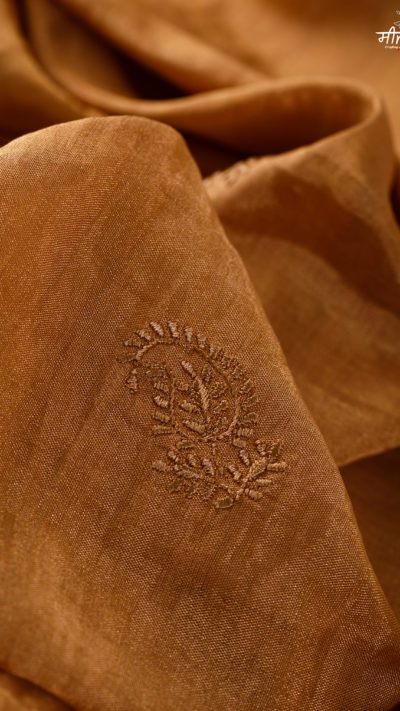 Miniature Paisley Gold Zari Silk Chikankari Dupatta