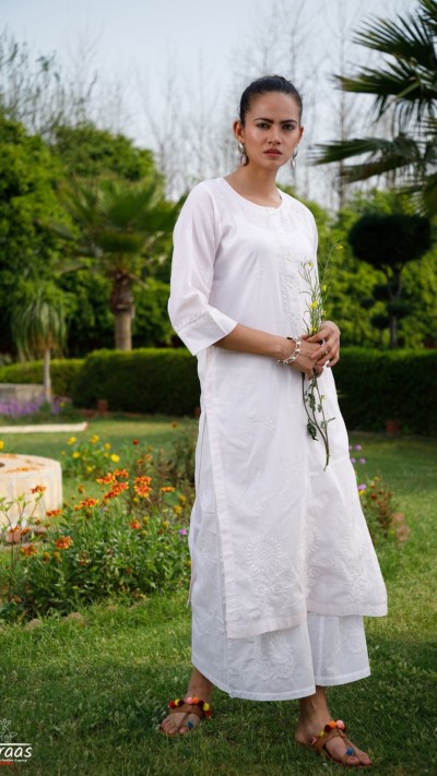 Roohafza Milk Chikankari Kurta