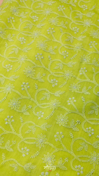 Light Jade Chikankari Cotton Silk Saree