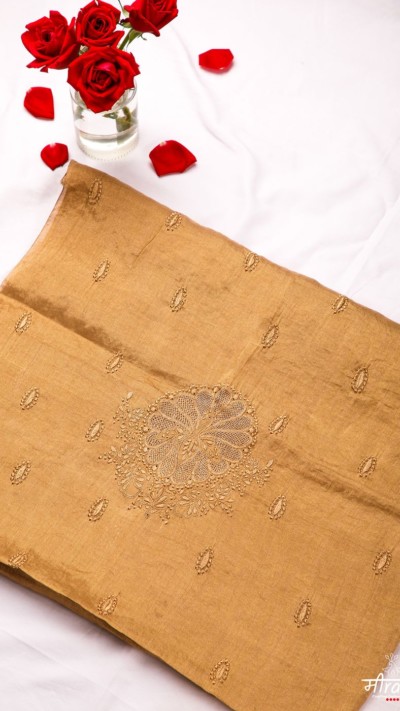 Nritya Mayur Gold Zari Silk Chikankari Blouse Piece