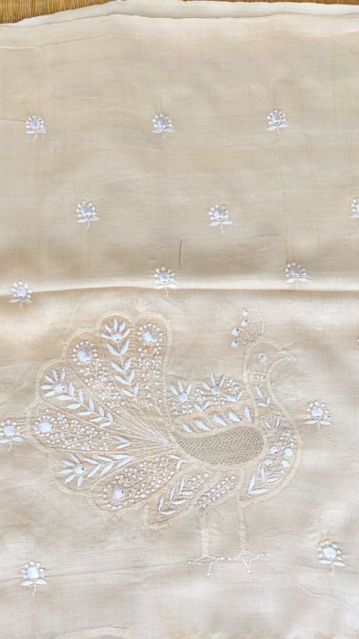Mayur Boota Tussar Silk Chikankari Blouse Piece
