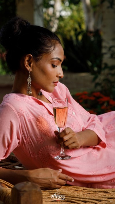 Nawabi Rose Chikankari Cotton Kurta