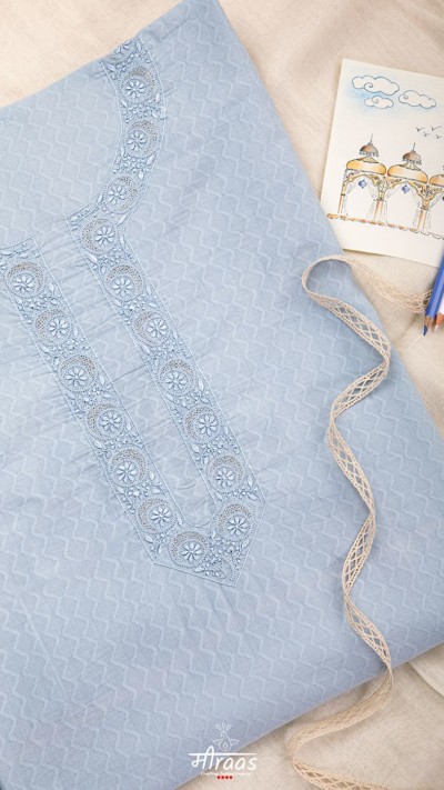 Made On Order - Chaand Tanha Chikankari Cotton Kurta Fabric