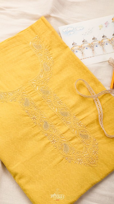 Dussehri Chikankari Cotton Kurta Fabric
