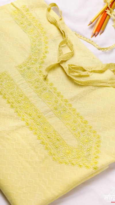 Biryani Chawal Peela Chikankari Cotton Kurta Fabric
