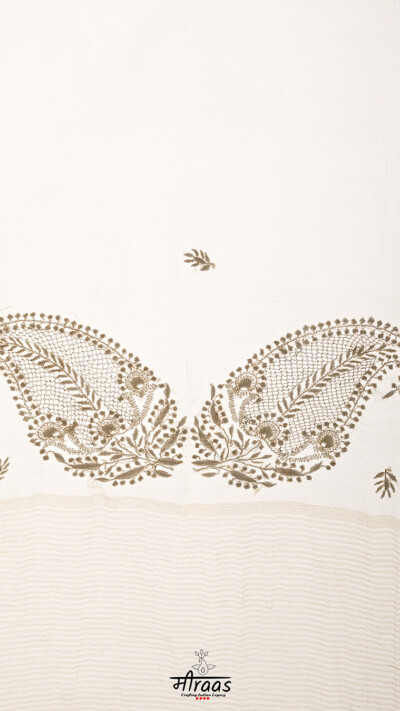 Ambi Antique White Organza Chikankari Dupatta