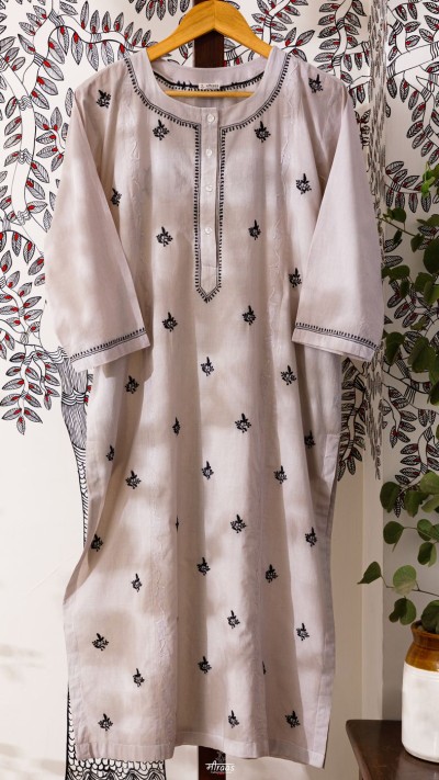 Matsya Slaty Chikankari Kurta
