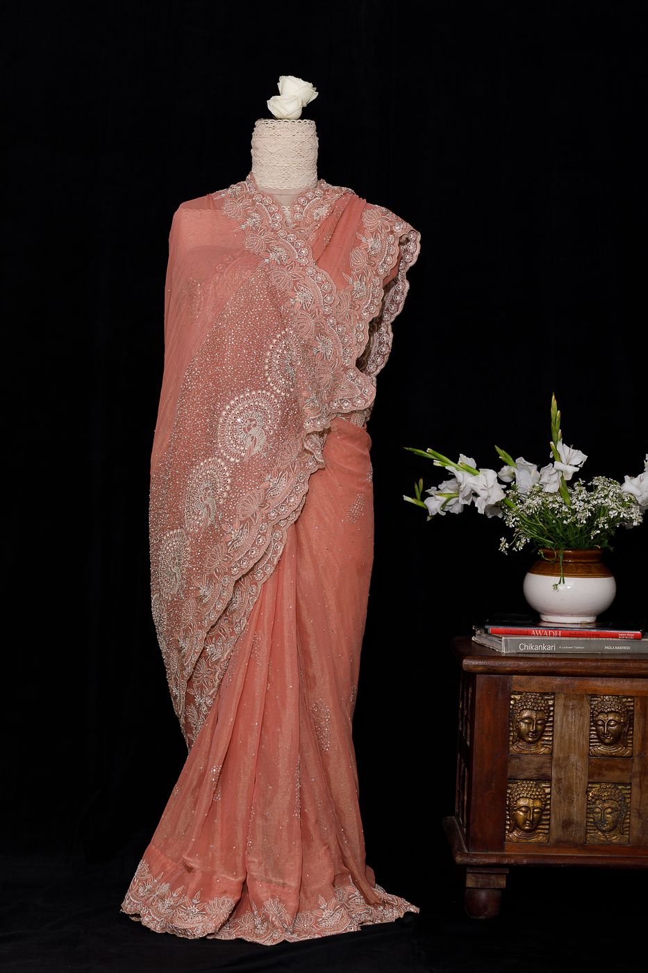 LR | WU | Dhanlakshmi 25 | Old Rose Chikankari Zardozi Saree 3992